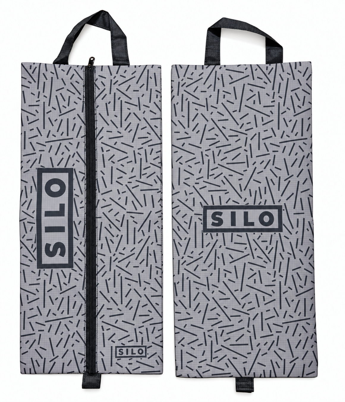 SILO Shoe Bag Lite in Scattered Lines Grey, front and back